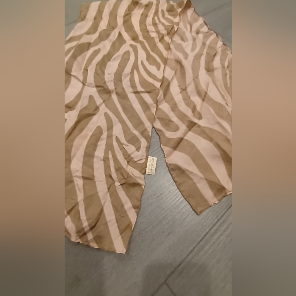 Vintage Pure Silk Scarf Sand & Sable By Coty Pink & Brown Swirl